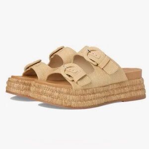 Dolce Vita Witny Lt Natural Woven Raffia Platform Slide Sandals Size-9 NIB